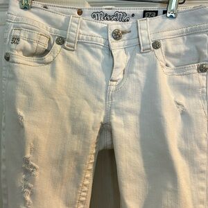 Miss Me white distressed jeans size 25 mid rise cuffed skinny jeans